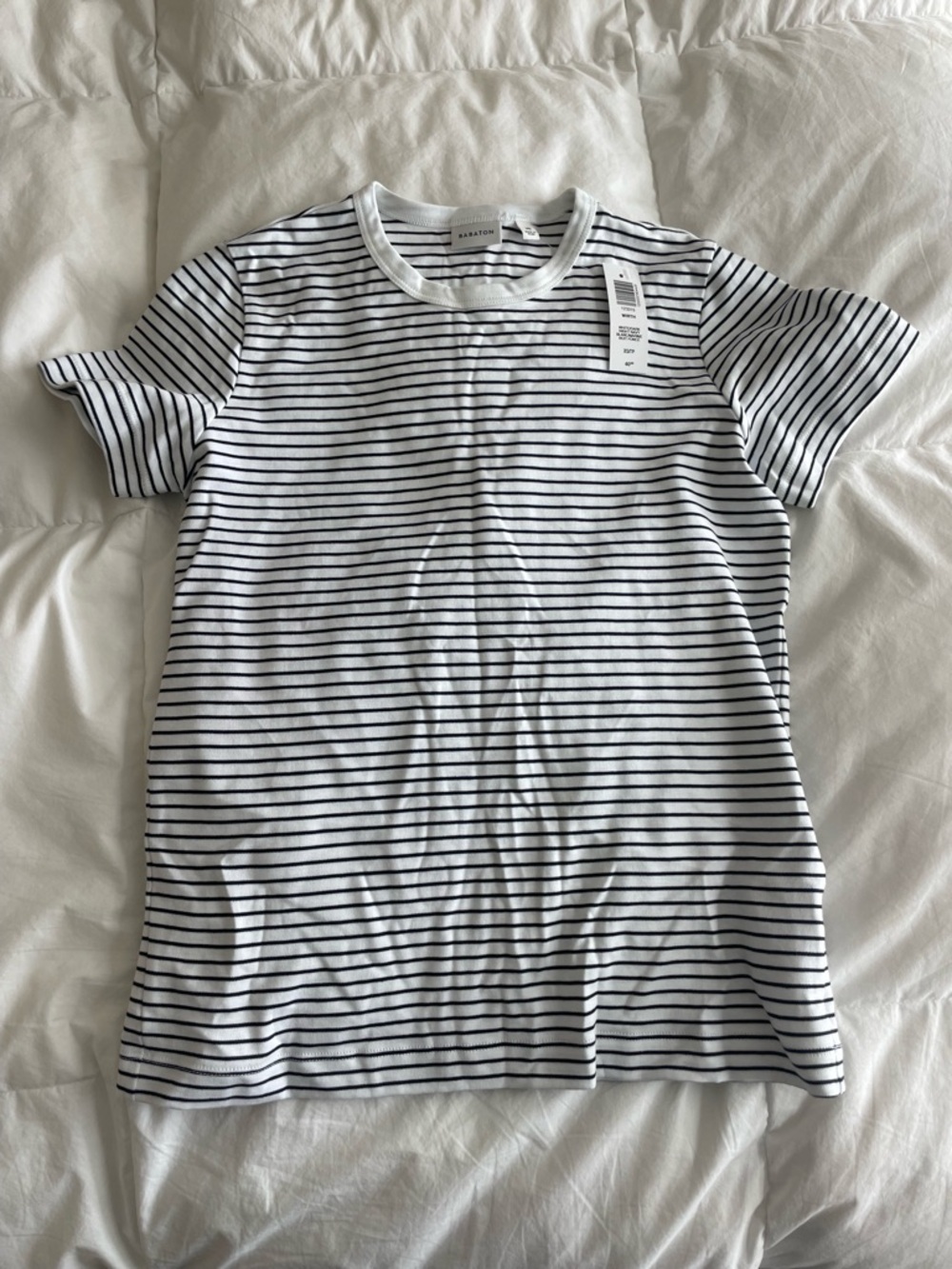 Aritzia Babaton Striped Short Sleeve Crewneck Tee - White with Black Stripes